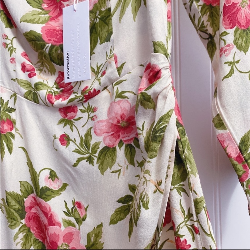 Reformation Hilda Floral Print Ruched Smocked Midi Dress In Jardin NWT Size 10 - Picture 10 of 15